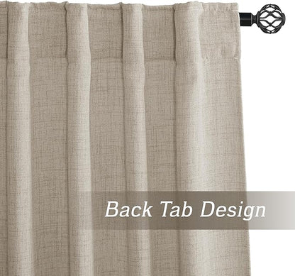 RYB HOME Natural Beige Linen Sheer Curtains 90 inches Long for Living Room and Dining Room, Back Tab/Rod Pocket, Light Filtering Sheer Curtains and Drapes, W 52 x L 90 inches, 2 Panels Set