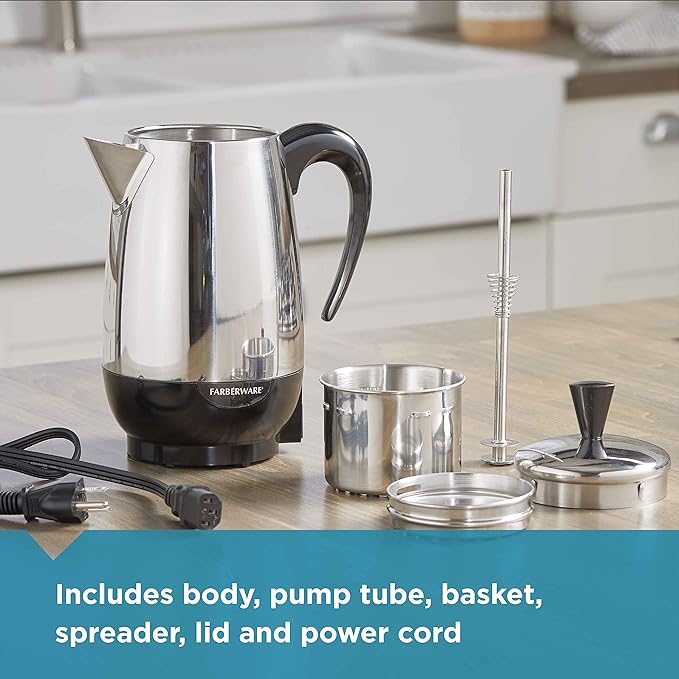 Farberware 8-Cup, Black Percolator, Stainless Steel, FCP280