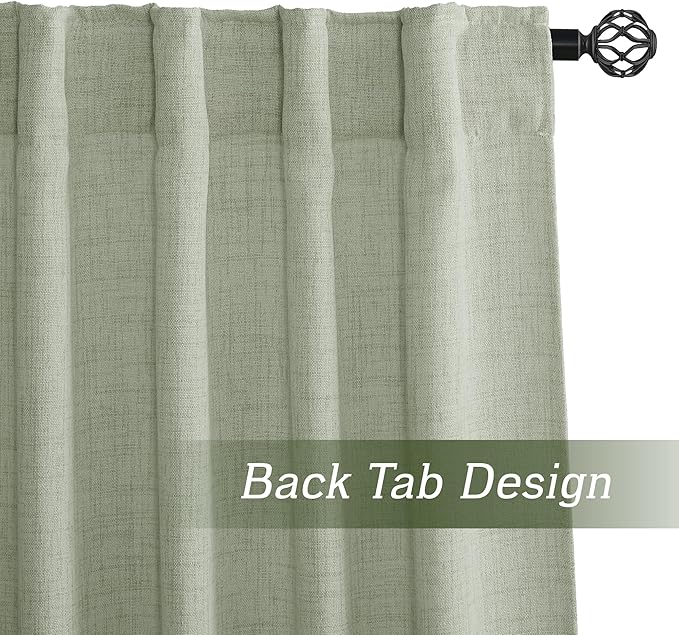 RYB HOME Linen Sheer Curtains and Drapes for Living Room and Dining Room 63 inches Length, Breathable Back Tab/Rod Pocket Semi Sheer Curtains, Sage Green, W 52 x L 63 inches, 2 Panels Set