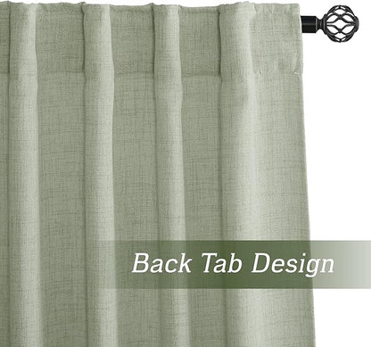 RYB HOME Linen Sheer Curtains and Drapes for Living Room and Dining Room 63 inches Length, Breathable Back Tab/Rod Pocket Semi Sheer Curtains, Sage Green, W 52 x L 63 inches, 2 Panels Set