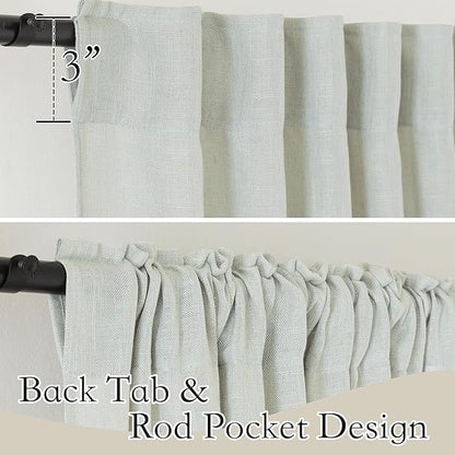 RYB HOME Linen Kitchen Curtains - Back Tab Natural Soft Texture Light Filtering Half Privacy Semi Sheer for Living Room Doorway Home Office, W 52 x L 36 inch, 2 Pcs, Sage Green