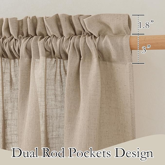 RYB HOME Linen Curtains for Windows - Airy Semi Sheer for Bathroom Kids Room Doorway, Privacy Assured Home Decor Elegant Shabby Chic, 52 inch Width x 102 inch Length, Khaki, 2 Panels Set