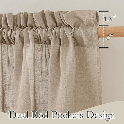RYB HOME Linen Curtains for Windows - Airy Semi Sheer for Bathroom Kids Room Doorway, Privacy Assured Home Decor Elegant Shabby Chic, 52 inch Width x 102 inch Length, Khaki, 2 Panels Set