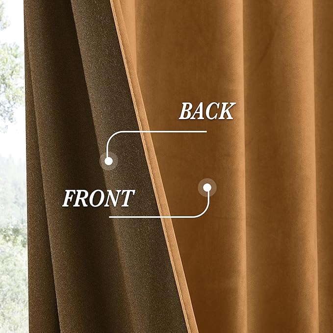 RYB HOME Luxurious Bronze Velvet Curtain Panels for Living Room Bedroom, Heavy Duty Thermal Insulated Floor-Length Back Tab Velvet Drapes for Vintage Decor, 52" W x L90 L, 2 Panels Set
