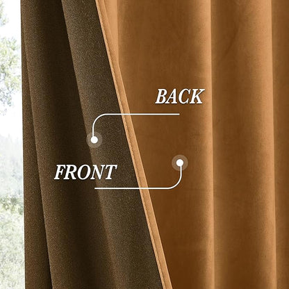 RYB HOME Luxurious Bronze Velvet Curtain Panels for Living Room Bedroom, Heavy Duty Thermal Insulated Floor-Length Back Tab Velvet Drapes for Vintage Decor, 52" W x L90 L, 2 Panels Set
