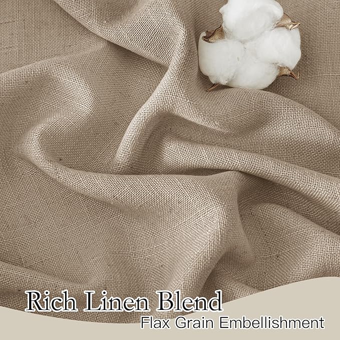RYB HOME Linen Curtains for Windows - Airy Semi Sheer for Bathroom Kids Room Doorway, Privacy Assured Home Decor Elegant Shabby Chic, 52 inch Width x 102 inch Length, Khaki, 2 Panels Set