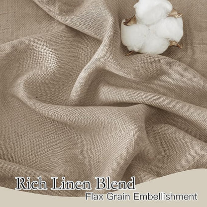 RYB HOME Linen Curtains for Windows - Airy Semi Sheer for Bathroom Kids Room Doorway, Privacy Assured Home Decor Elegant Shabby Chic, 52 inch Width x 102 inch Length, Khaki, 2 Panels Set