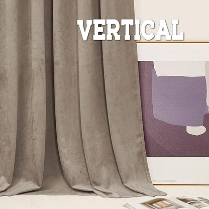 RYB HOME Taupe Velvet Curtains 102 inches, Back Tab Soft Fabric Room Darkening Thermal Insulated Luxurious Home Decor Curtains for Living Room Bedroom, W 52" x L 102", 2 Panels Set