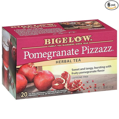 Bigelow Tea Pomegranate Pizzazz Herbal Tea, Caffeine Free Tea with Pomegranate, 20 Count Box (Pack of 6), 120 Total Tea Bags