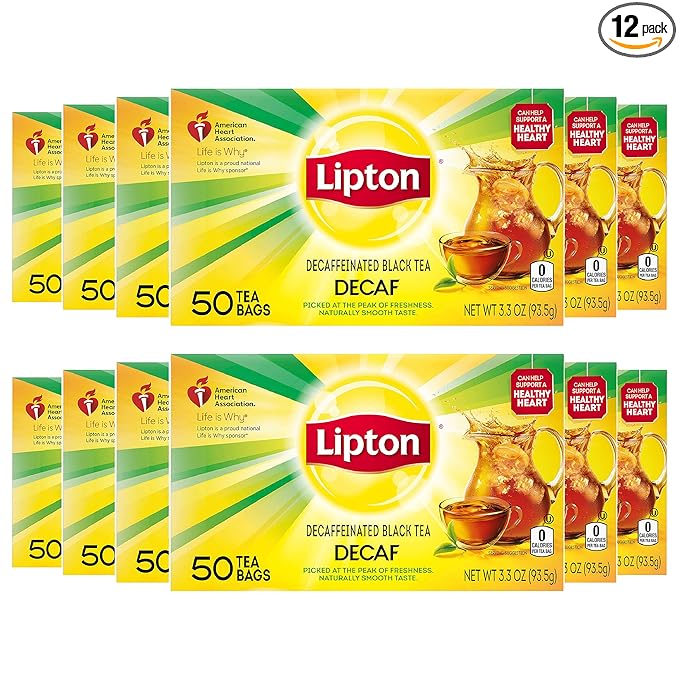 Lipton Decaf Black Tea Bags, Hot or Iced Tea, 600 Total Bags (50ct - Pack of 12)