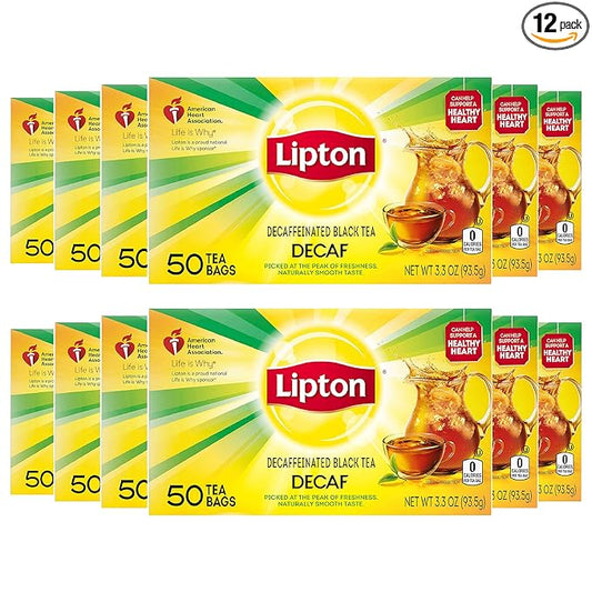Lipton Decaf Black Tea Bags, Hot or Iced Tea, 600 Total Bags (50ct - Pack of 12)