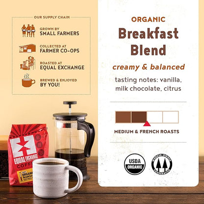 Equal Exchange Organic Ground Coffee, Breakfast Blend, 12 Ounce (Pack of 3)