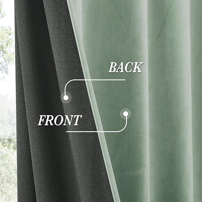 RYB HOME Mint Green Velvet Curtains 102 inches Long, Room Darkening, Floor-Length, Stylish Back Tab Velvet Drapes for Nursery Living Room Office, 52" W x L102 L, Auqa