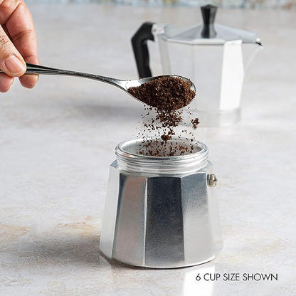 Primula Classic Stovetop Espresso and Coffee Maker, Moka Pot for Italian and Cuban Café Brewing, Greca Coffee Maker, Cafeteras, 3 Espresso Cups, Silver