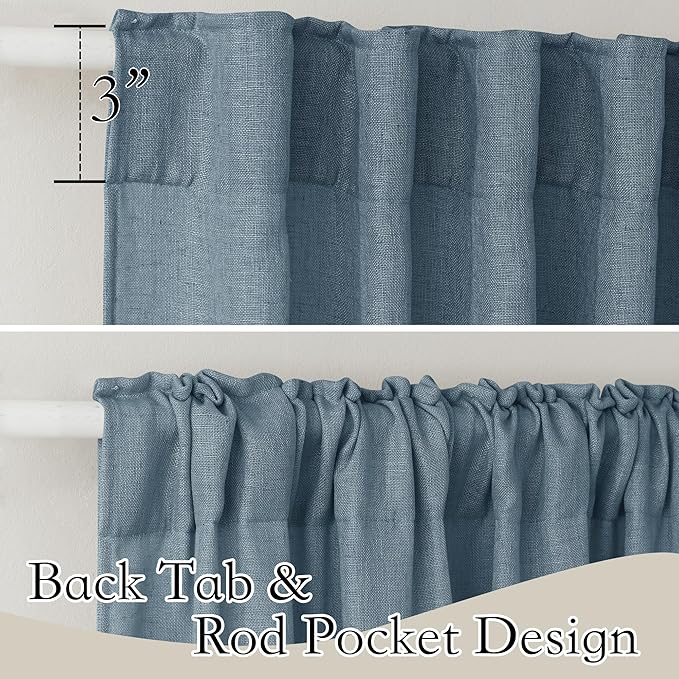 RYB HOME Linen Curtains 102 inch Length for Dining Room Doorway, Back Tab Light Filtering Breathable Privacy Assured Durability Window Treatments, W 52 x L 102 inch, 2 Pcs, Stone Blue