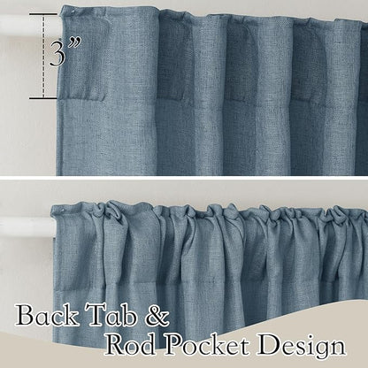 RYB HOME Linen Curtains 102 inch Length for Dining Room Doorway, Back Tab Light Filtering Breathable Privacy Assured Durability Window Treatments, W 52 x L 102 inch, 2 Pcs, Stone Blue