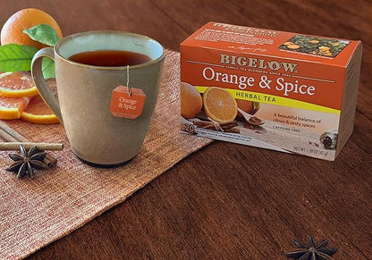 Bigelow Tea Orange & Spice Herbal Tea, Caffeine Free Tea with Orange and Herbs, 20 Count Box (Pack of 6), 120 Total Tea Bags