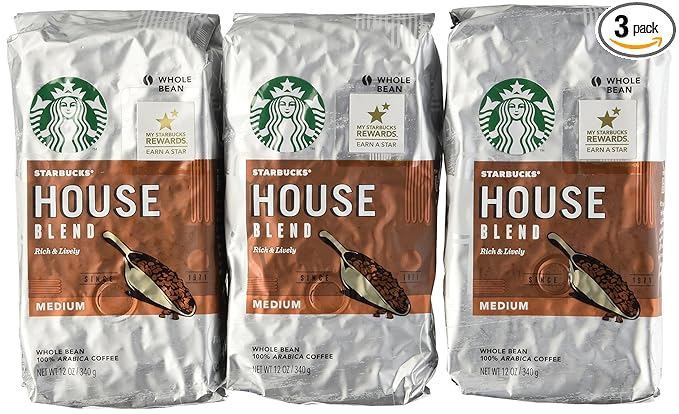 Starbucks House Blend Coffee, Whole Bean, 12-Ounce Bags (Pack of 3)