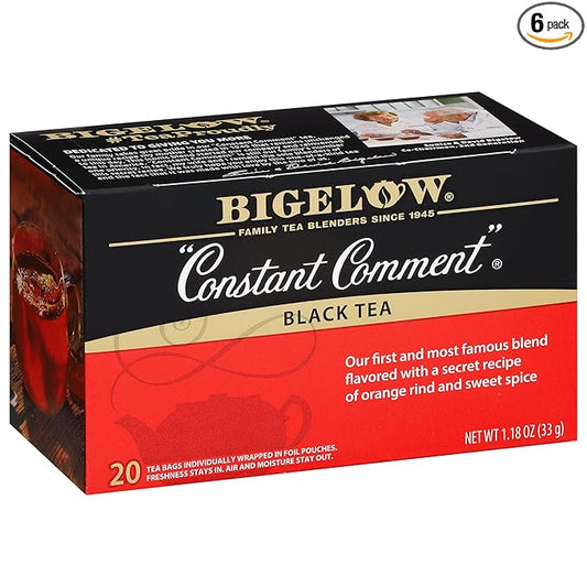 Bigelow Tea Constant Comment Black Tea, Caffeinated Tea, 20 Count Box (Pack of 6), 120 Total Tea Bags