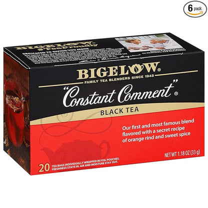 Bigelow Tea Constant Comment Black Tea, Caffeinated Tea, 20 Count Box (Pack of 6), 120 Total Tea Bags