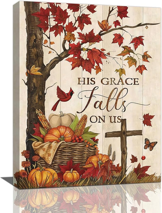 Maple Leaf Fall Wall Art Pictures Autumn Leaves Wall Decor Pumpkins Canvas Painting Home Modern Artwork Decorations Framed for Bathroom Living Room Bedroom 20 x 24 inch