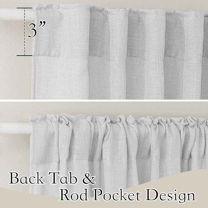 RYB HOME Semi Sheer Curtains 102 inches Long, Light Filtering Privacy Natural Farmhouse Linen Texture Drapes for Living Room Bedroom Dining Room, W 52 x L 102 inches, Dove Grey, 2 Panels