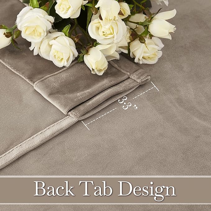 RYB HOME Taupe Velvet Curtains 102 inches, Back Tab Soft Fabric Room Darkening Thermal Insulated Luxurious Home Decor Curtains for Living Room Bedroom, W 52" x L 102", 2 Panels Set