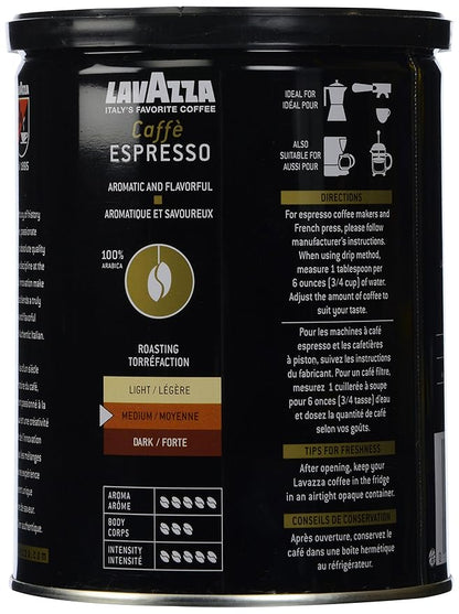 Lavazza Caffe Espresso Ground Coffee Blend, Medium Roast, 8-Ounce Can
