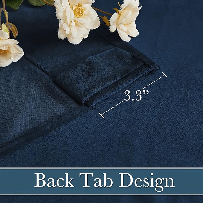 RYB HOME Navy Blue Velvet Curtains 100 inches, Back Tab Soft Fabric Room Darkening Thermal Insulated Luxurious Home Decor Curtains for Living Room Bedroom, W 52" x L 100", 2 Panels Set
