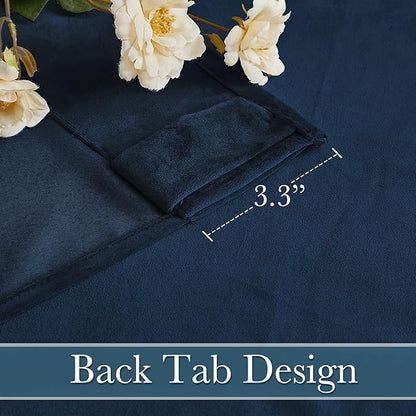 RYB HOME Navy Blue Velvet Curtains 100 inches, Back Tab Soft Fabric Room Darkening Thermal Insulated Luxurious Home Decor Curtains for Living Room Bedroom, W 52" x L 100", 2 Panels Set