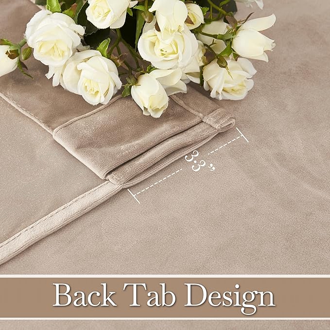 RYB HOME Blush Velvet Curtains 102 inches, Back Tab Soft Fabric Room Darkening Thermal Insulated Luxurious Home Decor Curtains for Living Room Bedroom, W 52" x L 102", 2 Panels Set