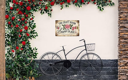 Rustic Metal Tin Sign The Craft Room Is My Happy Place 8x12 in Artistic Home & Office Decor Vintage Wall Art for Cafe Bar Restaurant Laundry Room Garage Bedroom Decoration