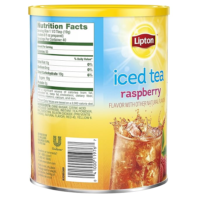 Lipton Iced Tea Mix, Raspberry, Makes 10 Quarts (Pack of 6)