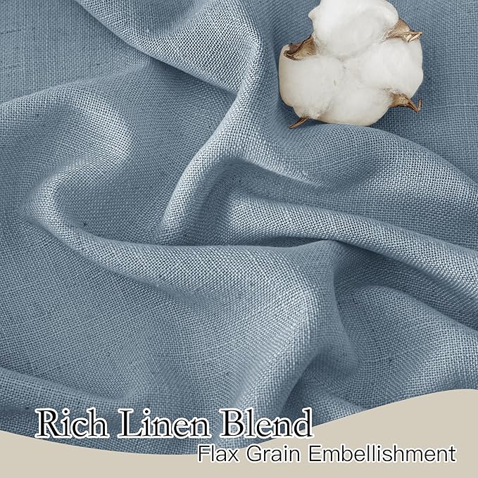 RYB HOME Linen Texture Curtains for Short Window Treatments, Semi Transparent Breathable Fabric Lightweight for Kitchen Bathroom Bedroom, W 52 x L 36 inches, Dusty Blue, 2 Panels