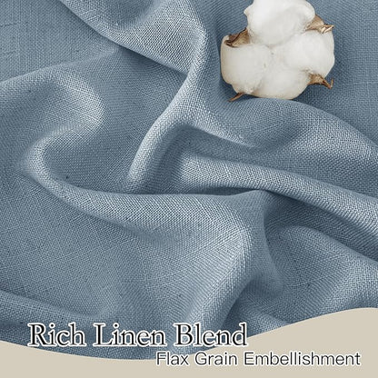 RYB HOME Linen Texture Curtains for Short Window Treatments, Semi Transparent Breathable Fabric Lightweight for Kitchen Bathroom Bedroom, W 52 x L 36 inches, Dusty Blue, 2 Panels