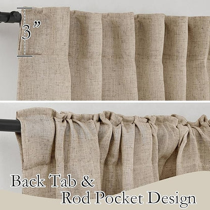 RYB HOME Semi Sheer Linen Blend Curtains - Back Tab 70 inches Widith Light Filtering Half Privacy Home Decor for Long Windows Living Room Bedroom Nursery, W 70 x L 84 inch, 2 Pcs, Khaki